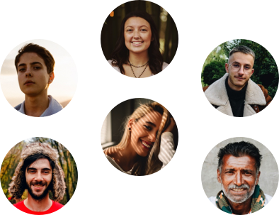 A collage of diverse individuals' headshots from various ethnic backgrounds arranged in a circular pattern. There are ten people, both men and women, with different hairstyles and expressions, ranging from smiling to neutral.